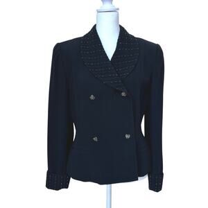 Zelda Vintage Black Blazer with Embellished Collar & Cuffs - Size 6